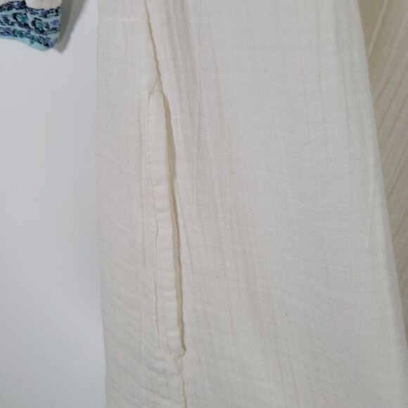 J JILL Gauzy Cotton Boho Dress Size S Embroidered Drawstring Waist Tunic Coastal - Picture 7 of 12